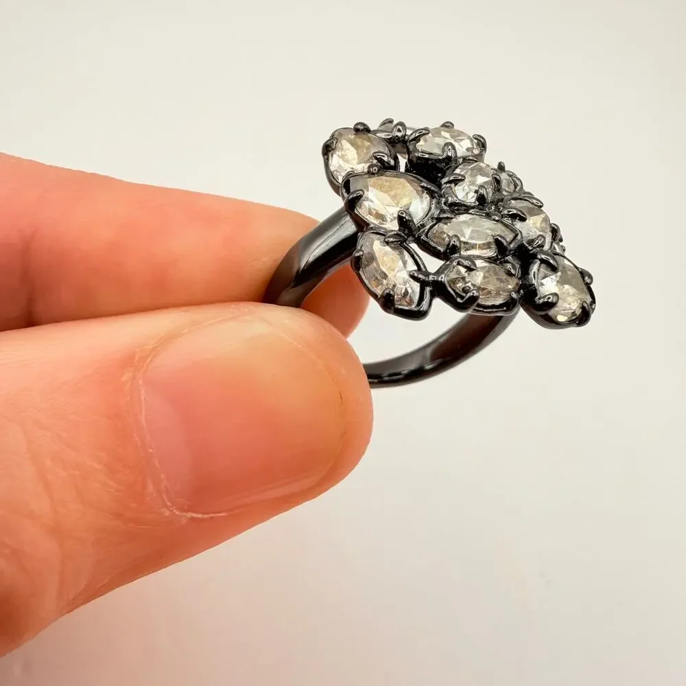 Signed Alexis Bittar Crystal Ruthenium Plated Cocktail Ring Designer Size 7